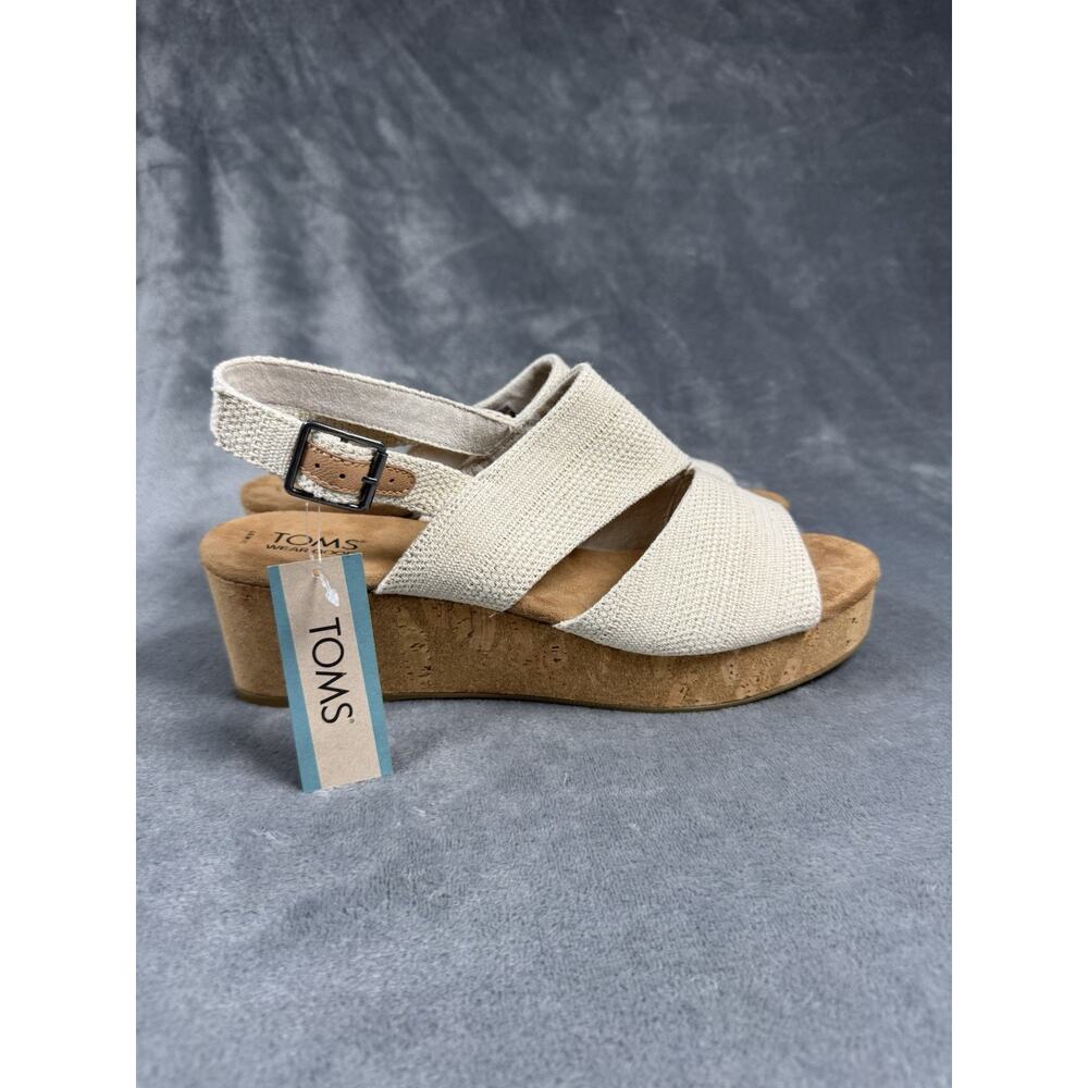 TOMS Claudine Cork Wedge Sandals Natural Metallic Linen Women Size 11 NWT